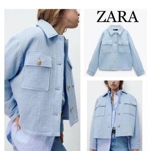Zara light blue casual jacket with gold buttons L